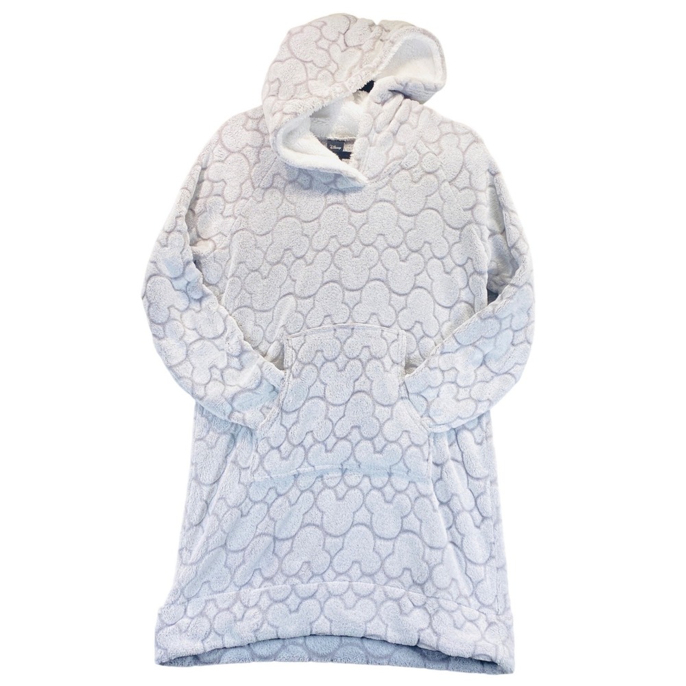 Disney Mickey Mouse Embossed Gray Faux Fur Hoodie Size Small Loungewear Plush